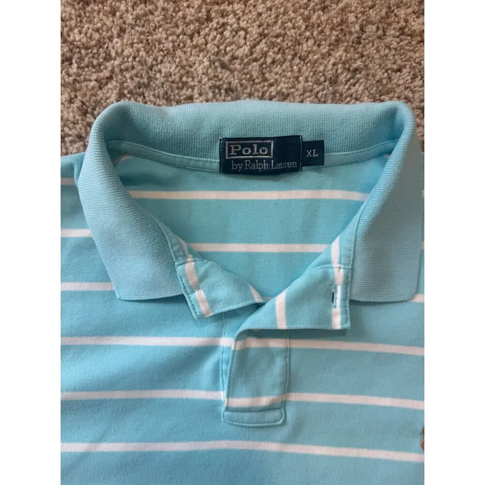 POLO by Ralph Lauren collared shirt, size XL, Teal & White striped; Cotton
